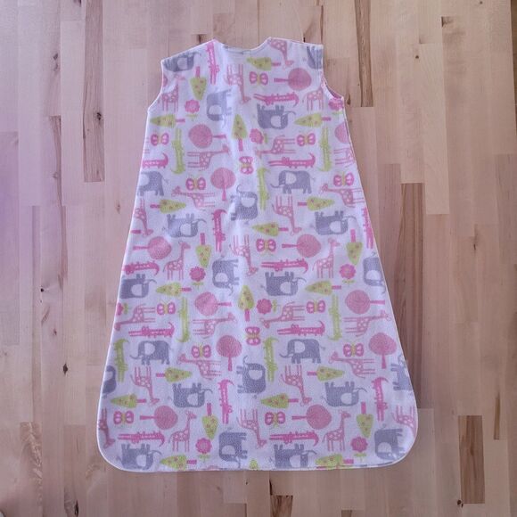 Halo SleepSack Wearable Blanket Medium Fleece 6-12 Months White w/ pink & green - Picture 2 of 4